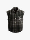 Vintage Punk Distressed Plaid Sleeveless Shirt