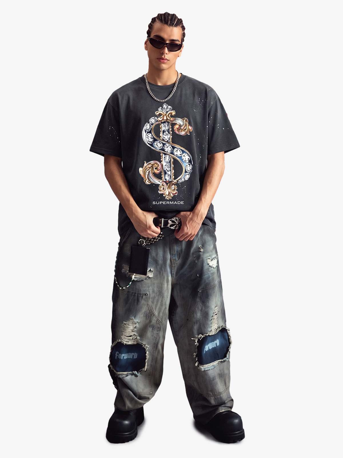Vintage Rhinestone Dollar Graphic T-Shirt 