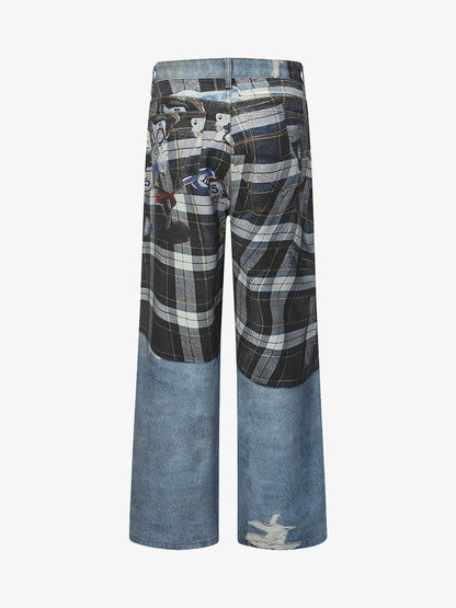 Street Plaid 3D Print Straight Leg Jeans 