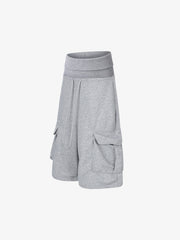 Short cargo en polaire, taille haute, jambes larges, coupe ample, style streetwear