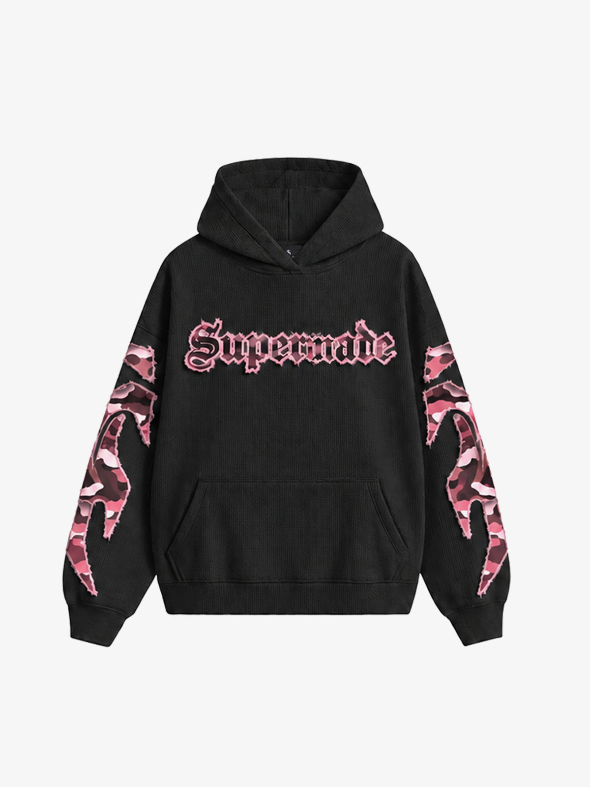 Waffle-Knit Camo Appliqué Embroidered Hoodie & Wide-Leg Sweatpants Set