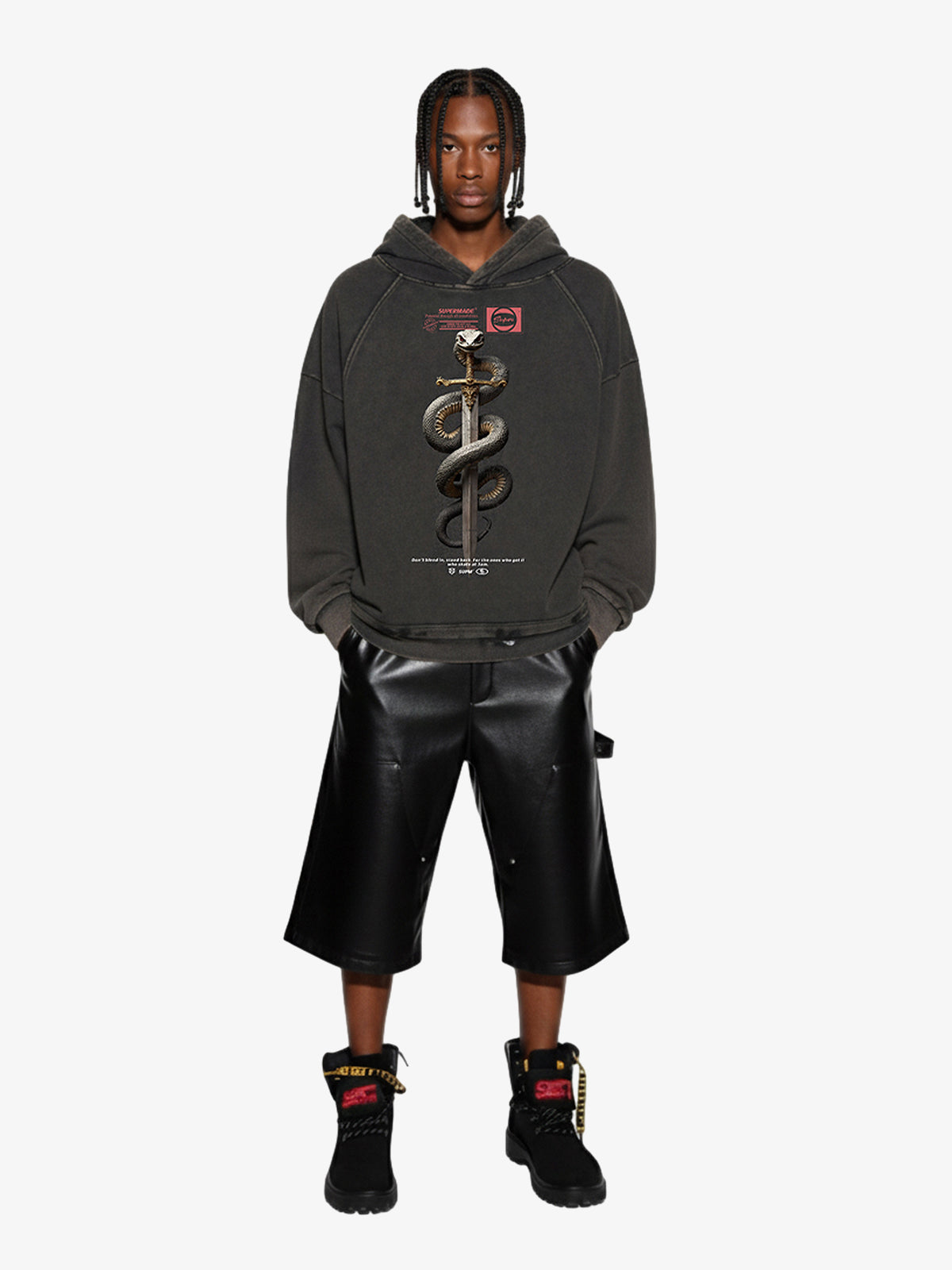 Vintage Washed Snake Staff Graphic Hoodie 