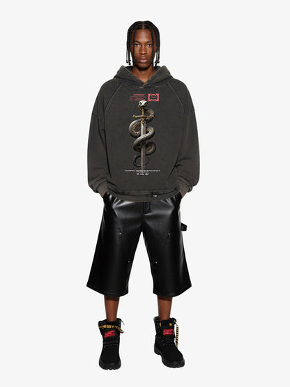 Oversized Snake Graphic Hoodie with Bold Print Design 