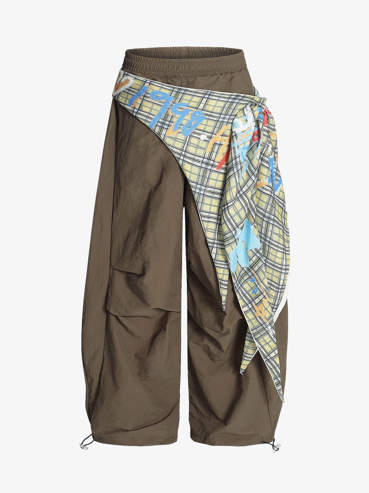 Stylish Wide-Leg Pants with Plaid Overlay for Modern Fashionistas 