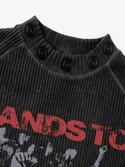 Dark Graphic Distressed Knit Sweater