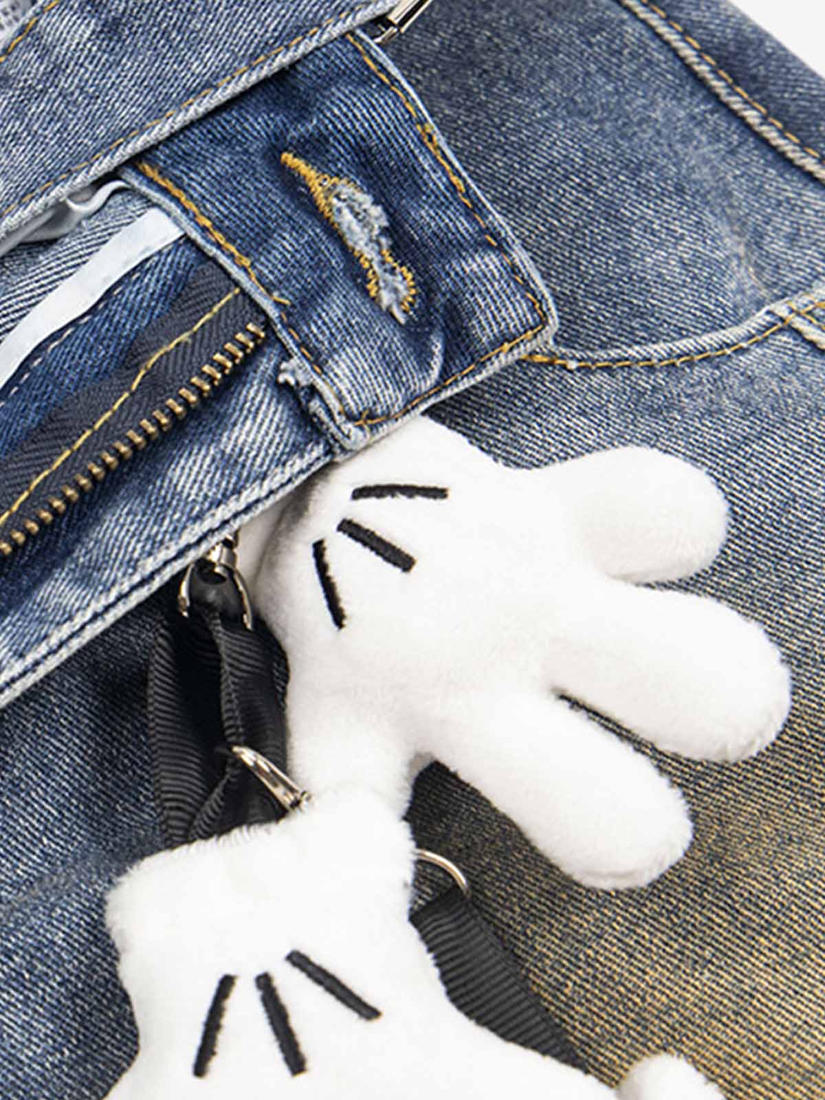 Washed Distressed Detachable Overalls Jeans 