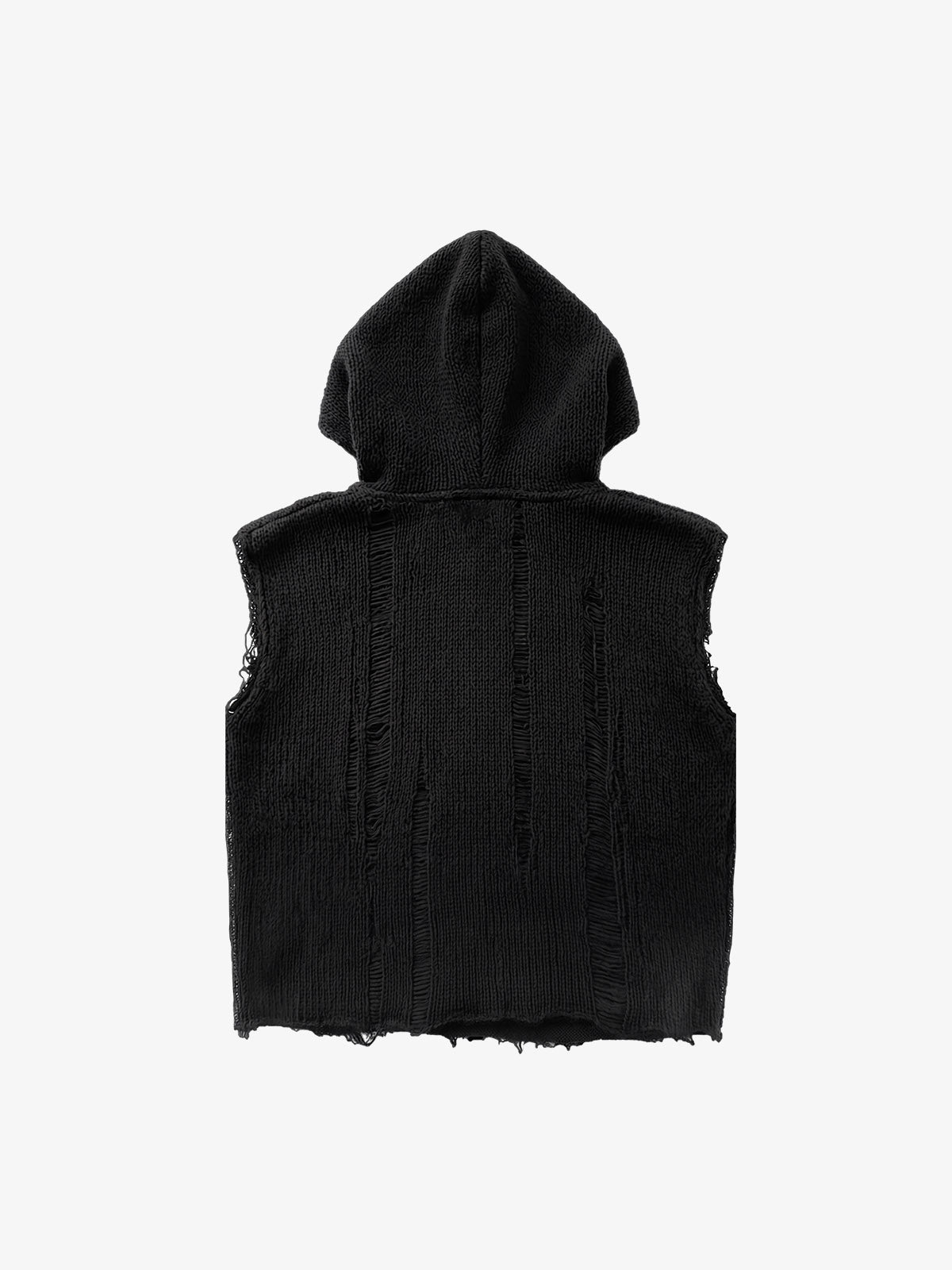Distressed Embroidered Hooded Knit Vest