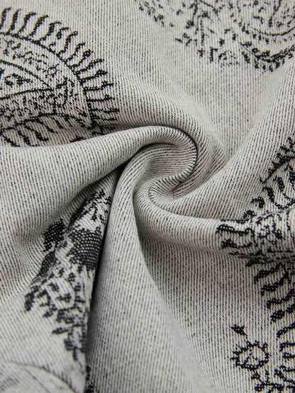 Linen Printed Wide-Leg Pants with Paisley Pattern High-Waisted Comfortable Trousers for Women 