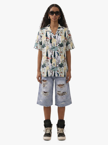 French Peacock Manor Camp Collar Boxy Shirt 