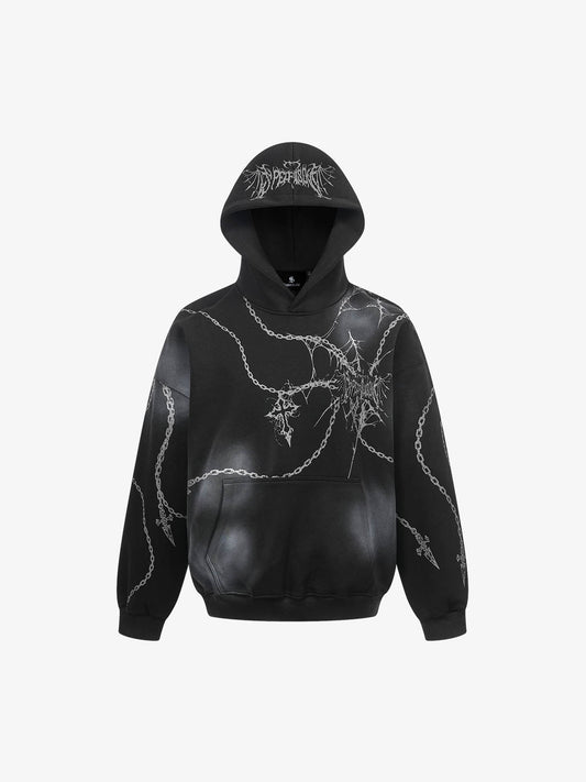 Chain Thorn Allover Graphic Pullover Hoodie