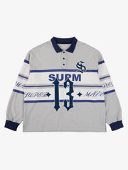 Gothic Number Stripe Rugby Collar Sweatshirt 