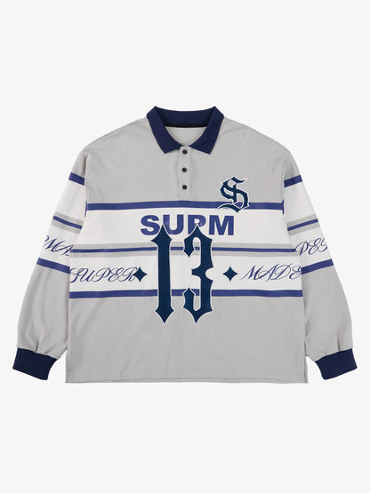 Supermade Color-Blocked Polo Collar Embroidered Print Long-Sleeved Jersey 