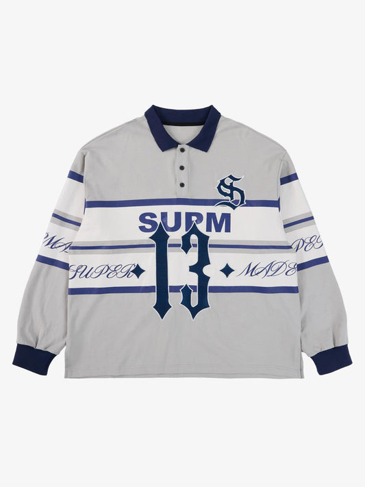 Supermade Color-Blocked Polo Collar Embroidered Print Long-Sleeved Jersey 
