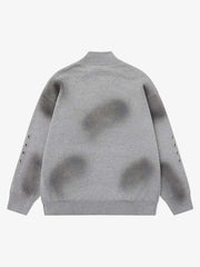 86 Graphic Eyelet Zip Knit Cardigan