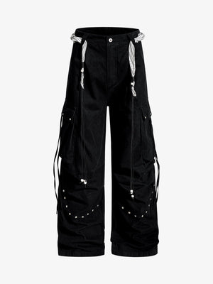 Bandana Waist Strap Multi-Pocket Cotton Cargo Pants 