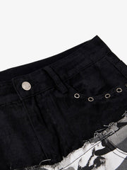 Camo Patchwork Eyelet Strap Flared Jeans