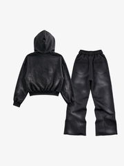 Photo Collage Graphic Zip Hoodie & Wide-Leg Sweatpants Set