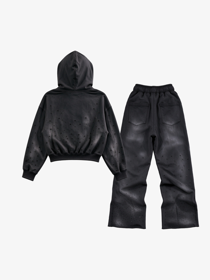 Photo Collage Graphic Zip Hoodie & Wide-Leg Sweatpants Set