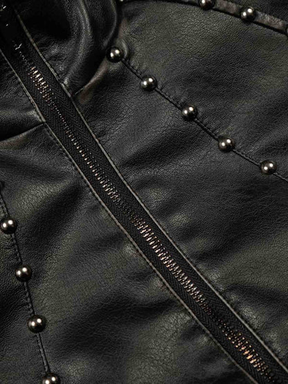 Studded High-Neck Faux Leather Jacket 
