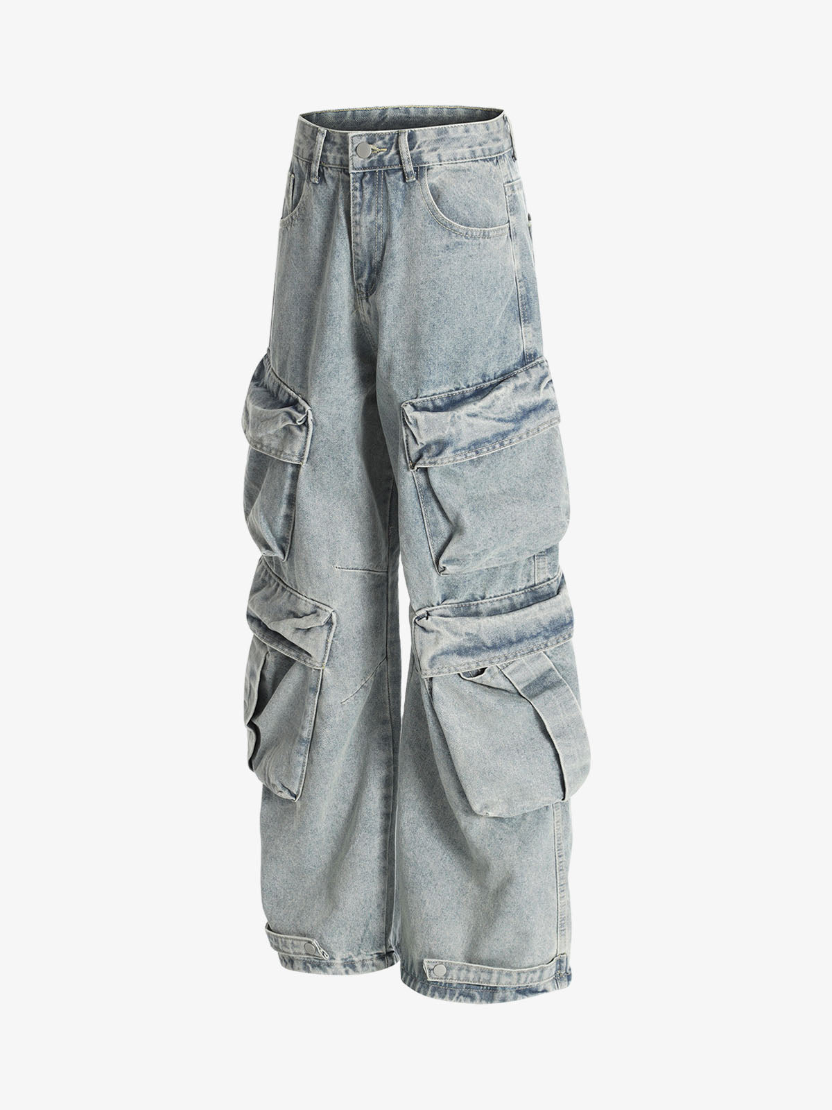Vintage Washed Ripped Multi-pocket Work Jeans 