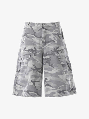 Vintage Washed Camouflage Machete Wide Leg Cargo Shorts 