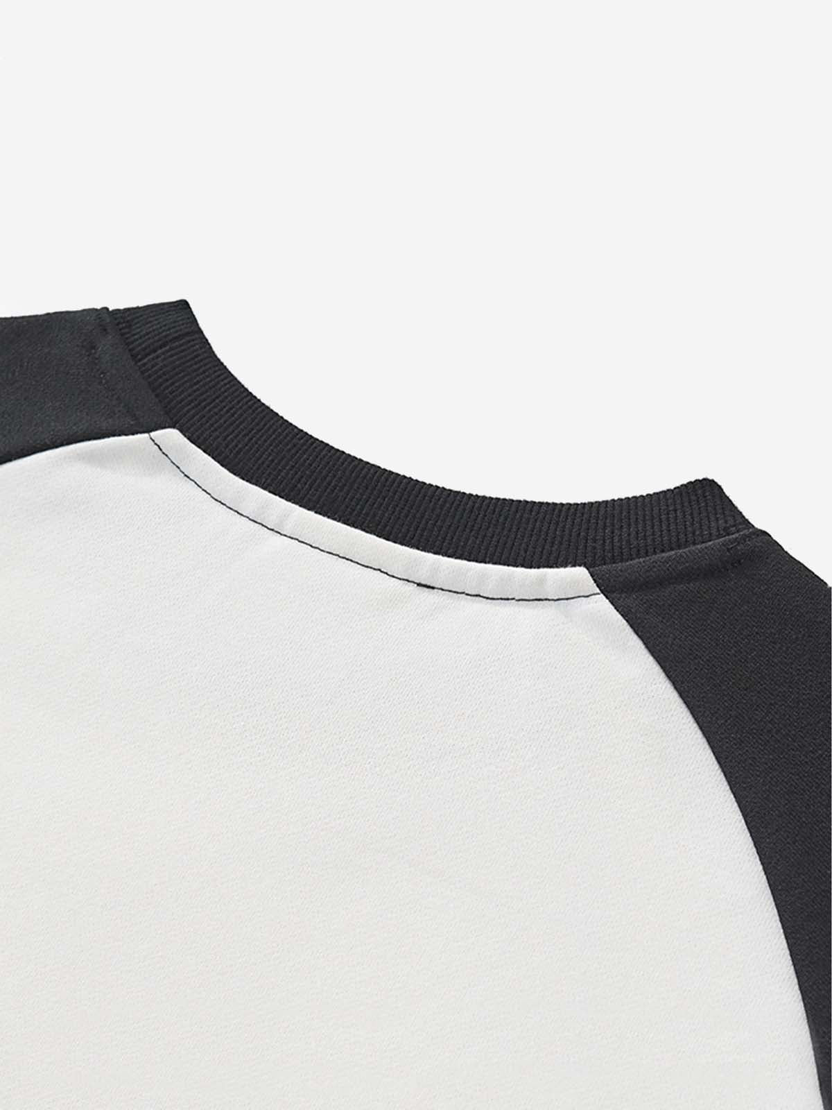 Distressed Graphic Color Block Cropped Sweatshirt