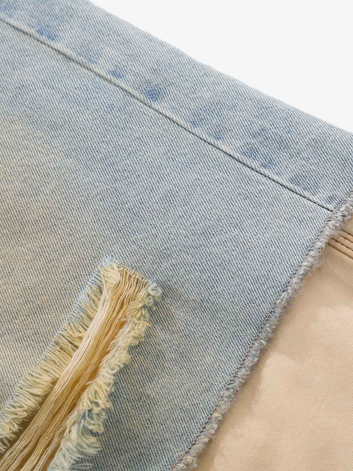 Faux Two-Piece Ripped Denim Shorts 