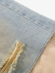 Faux Two-Piece Ripped Denim Shorts 