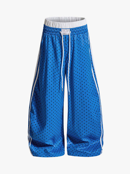 Retro Polka Dot Side Stripe Drawstring Baggy Pants 