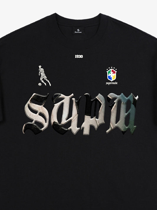 Cotton White Oversized T-Shirt with SUPA Gothic Print and Football Logo Design 