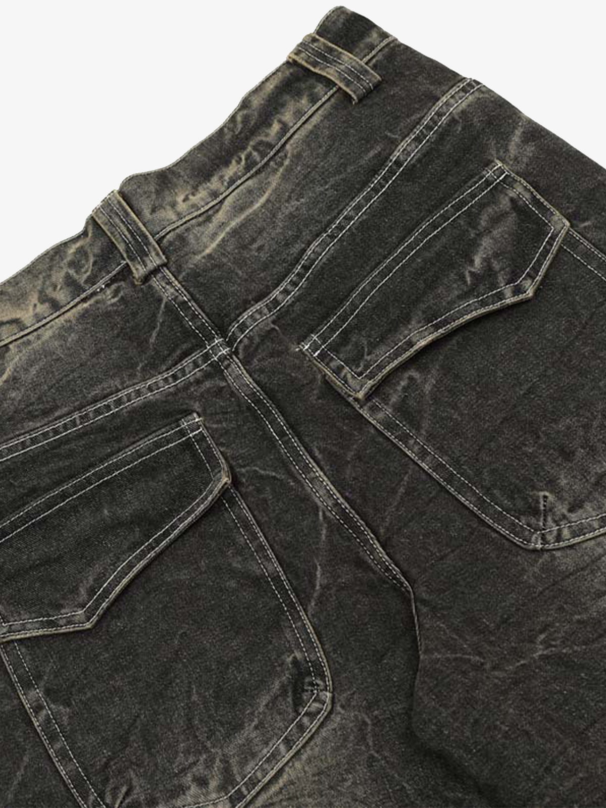 Washed Black Denim Wide Leg Jeans with Distressed Texture for Men 
