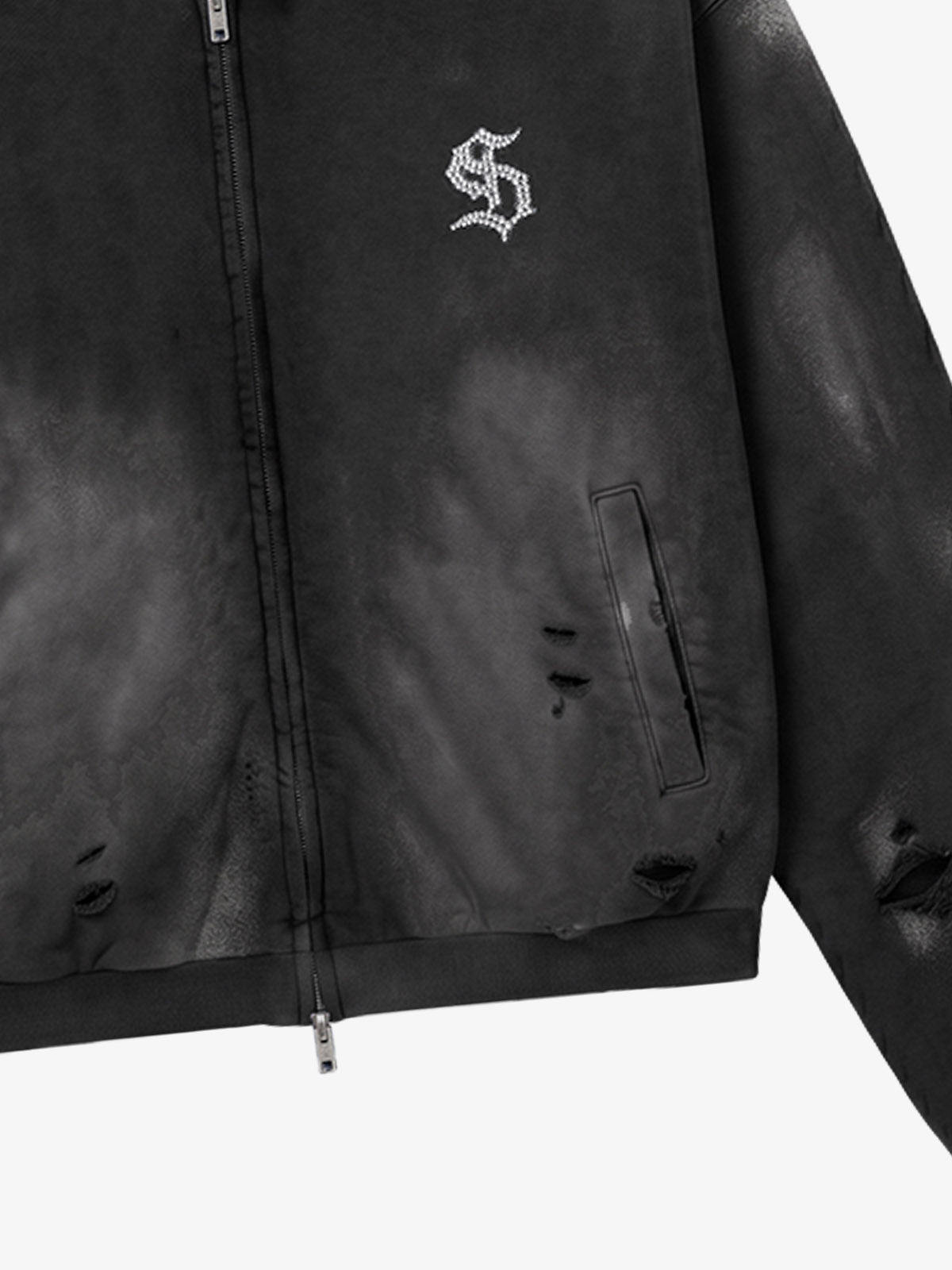 Rhinestone Graphic Garment-Washed Hoodie