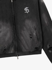Rhinestone Graphic Garment-Washed Hoodie