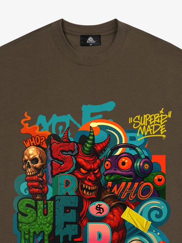 Trendy Multicolor Graffiti Skull Graphic T-Shirt 