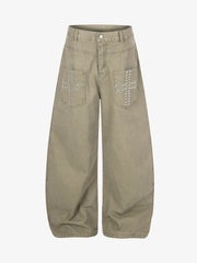 Cross Pattern Rhinestone Baggy Pants