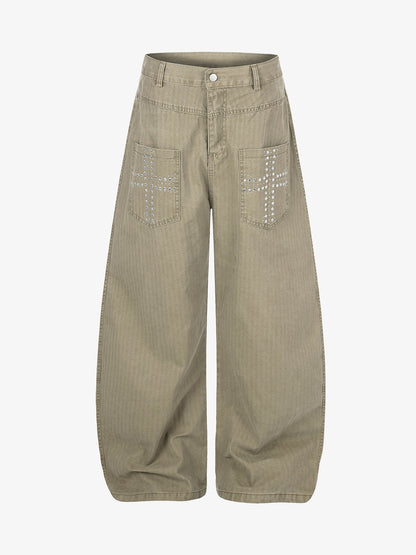 Cross Pattern Rhinestone Baggy Pants
