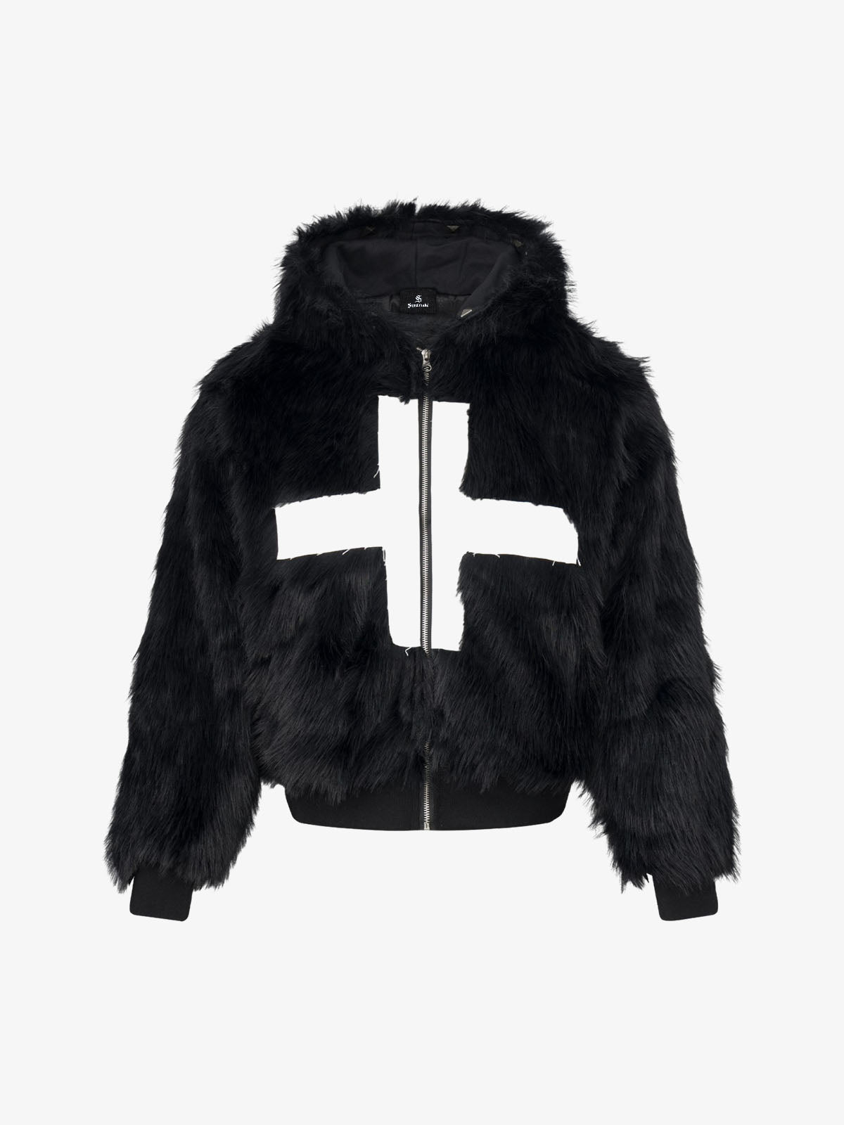 Cross Detail Faux-Fur Coat