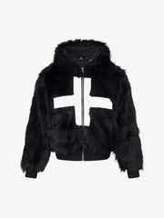 Cross Detail Faux-Fur Coat