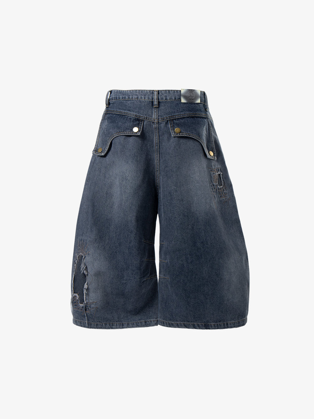 Embroidered Distressed Frayed-Hem Denim Shorts