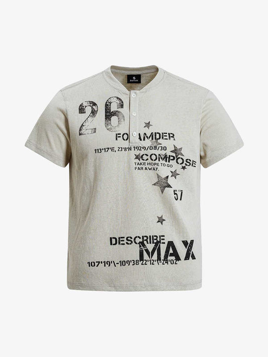 Vintage Coordinate Graphic Henley T-Shirt 