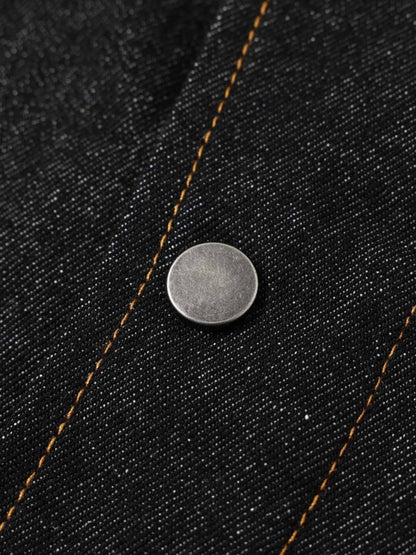 Dark Denim Toggle Button Jacket with Stand Collar and Front Pockets 