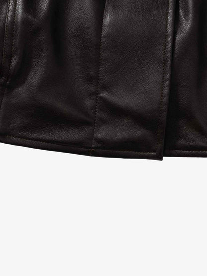 Vintage Shearling Collar Quilted Leather Jacket 