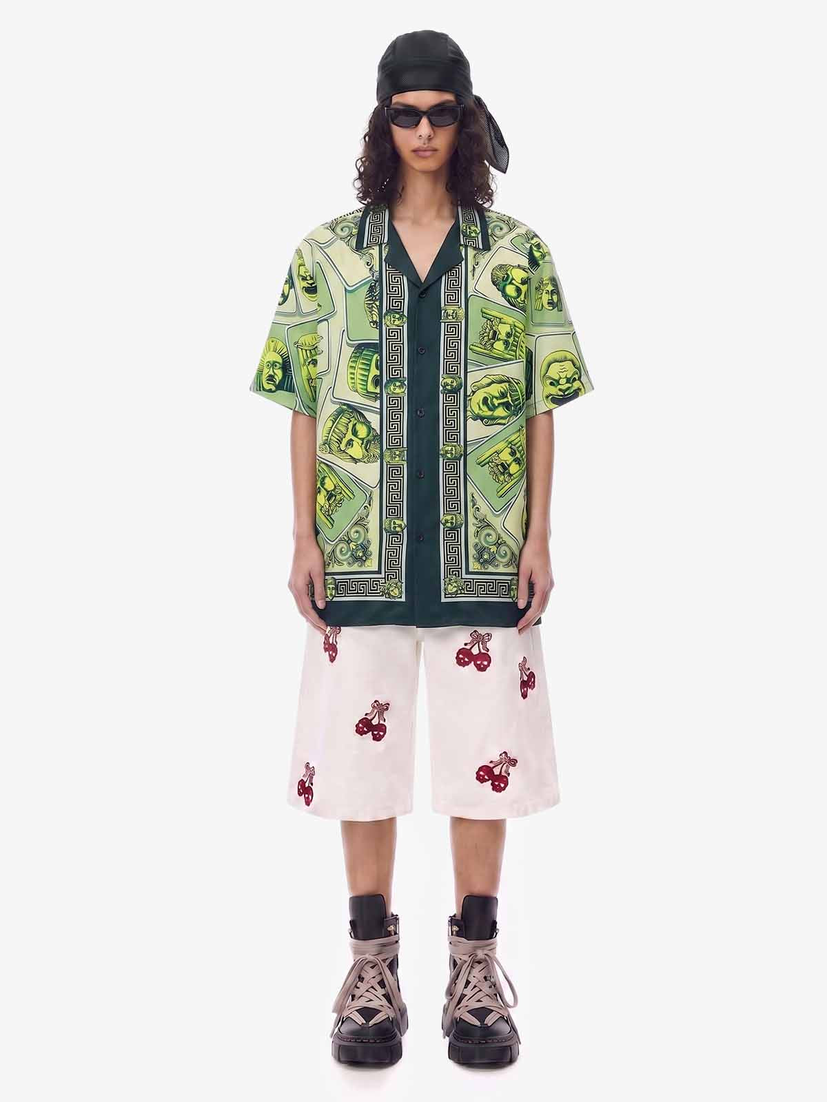 Baroque Pattern Statue Camp Collar Boxy Shirt 