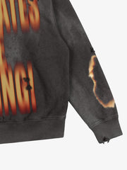 Flame-Wash Distressed Zip Hoodie & Wide-Leg Sweatpants Set