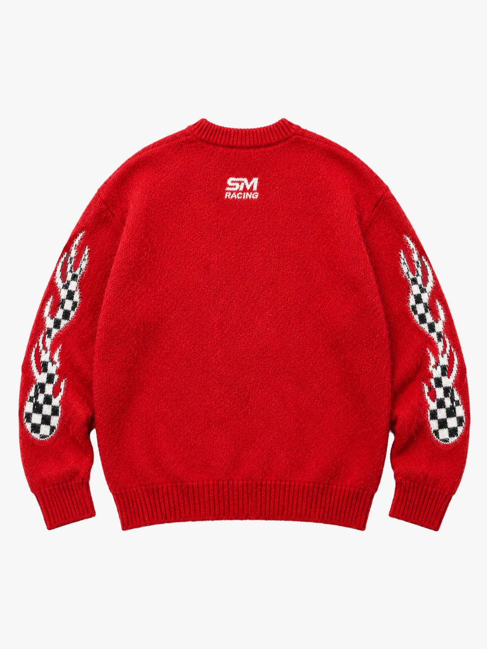 Kastenförmiger Strickpullover mit Totenkopf-Flammen-Motiv