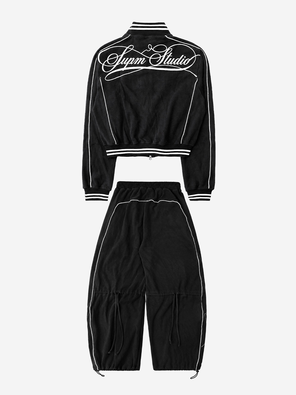 Scorpion-Embossed Cropped Zip Jacket & Curved-Leg Pants Set