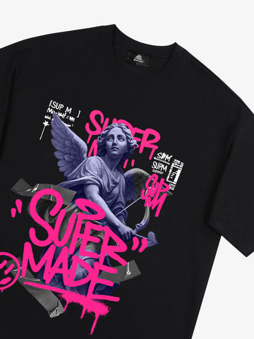 Street Pink Lucky Angel Graphic Design T-Shirt 