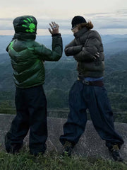 Neon Handprint Graphic Hooded Puffer Coat