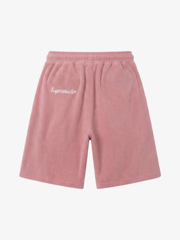Letter Embroidered Color Block Suede Shorts