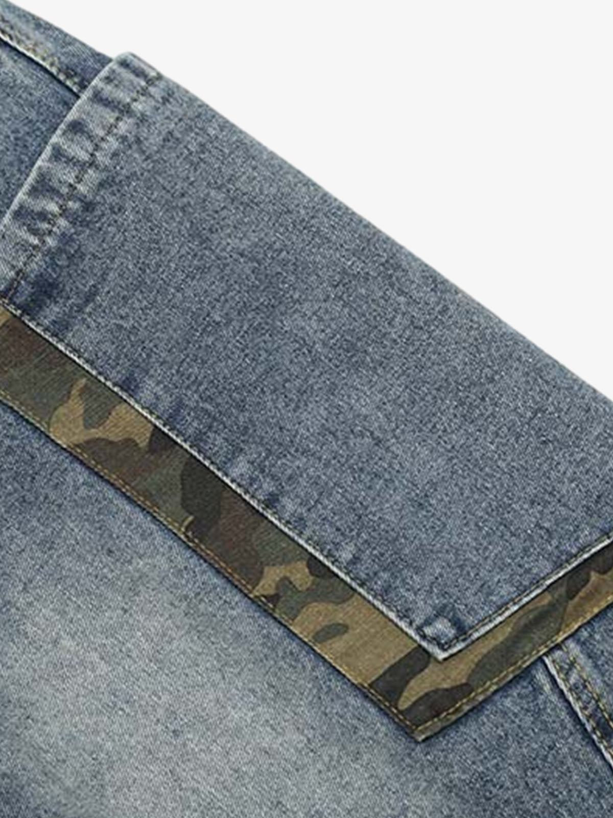 Denim Cargo Shorts with Camouflage Patch Details for Men 